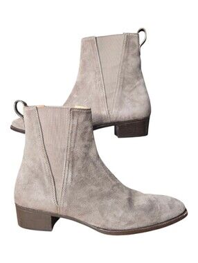 Gravati Womens Taupe Neutral Gray Italian Leather Suede Chelsea Ankle Boots 7.5